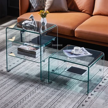 Прозрачный журнальный столик из закаленного стекла, чайный столик, прикроватный уголок для хранения Вещей, простой и современный диван в скандинавском стиле, маленькие приставные столики