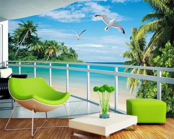 Обои на заказ Beibehang природный пейзаж солнце d вид на море кокосовая пальма голубь обои фон гостиной 3D обои
