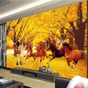 Обои на заказ 3D фреска сплошная настенная живопись лошадь к успеху пейзажная живопись лошади золотая настенная роспись пола обои для телевизора