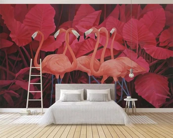 WELLYU3D Обои фреска красные листья тропического растения фламинго ТВ фон стены домашний декор гостиная спальня wallpaper3D