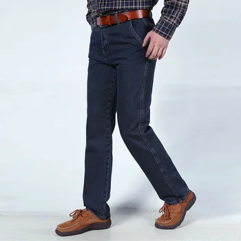 Высококачественные весеннелетние мужские деловые джинсы Классические хлопчатобумажные прямые стрейчевые брендовые джинсовые брюки 40 42
