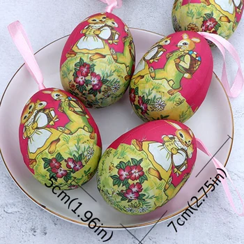 6 шт. Разноцветных пасхальных яиц с рисунком Пасхального кролика и курицы, подвесной орнамент, Счастливые Пасхальные украшения для дома, случайный цвет