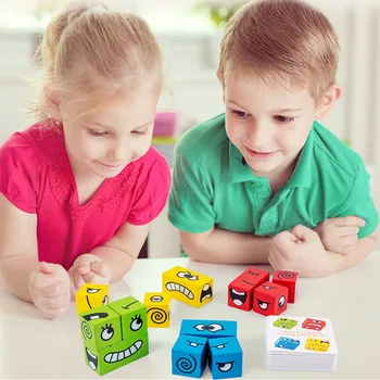 Настольные игры с кубиками Монтессори, головоломка с выражением лица, куб с кубиками, строительные блоки, игрушки для раннего обучения, игрушка в подарок для детей