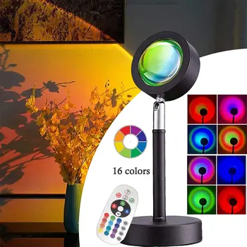 16 Цветов USB Лампа проектора Rainbow Sunset Светодиодный ночник с дистанционным управлением для украшения фона дома, спальни, магазина