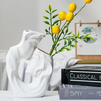 Декоративная ваза для цветов, фигурка, белая керамическая ваза, домашняя гостиная, поделки, украшения, подарочная керамическая ваза