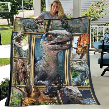 Одеяло с динозавром из мультфильма для мальчиков, Фланелевое флисовое одеяло с древними животными, Пушистые супер мягкие одеяла для дивана, спальни
