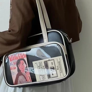 Новая Корейская модная кожаная сумка Y2k через плечо, сумки-тоут большой вместимости, прозрачная дизайнерская сумка-мессенджер, сумка-тоут для университета.