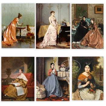 Классический Художественный Женский портрет, картина маслом на холсте, плакаты и принты, Викторианский женский принт, Винтажный Эстетический декор для дома на стене