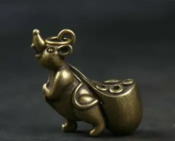 Маленький антикварный Фарфоровый Бронзовый Привлекательный Знак Зодиака Животное Мышь Денежный кулон богатства