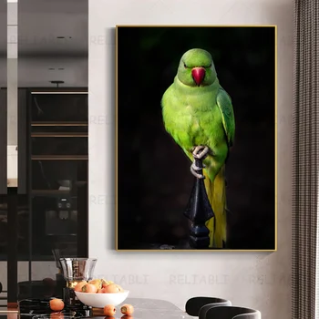 Современный Зеленый Попугай Настенные Картины Животные Птицы Холст Живопись Плакаты и Принты для домашнего декора гостиной Без рамки
