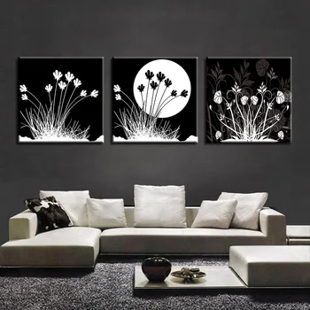 Картины, HD Холст, художественная живопись Для декора стен гостиной, 3 предмета, Цветок, Черный, белый