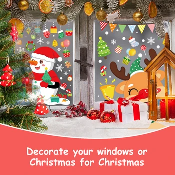 Рождественские наклейки на окна с двусторонней печатью, Рождественская зеркальная паста, электростатические наклейки на холодильник, принадлежности для вечеринок