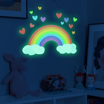 1 шт. Светящаяся наклейка на стену Rainbow Cloud Love, самоклеящиеся виниловые художественные наклейки для домашнего декора