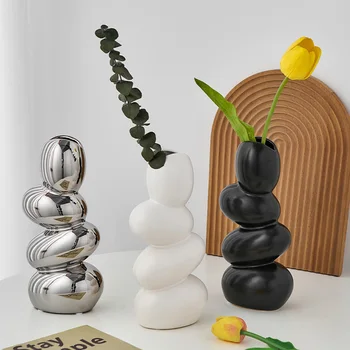 Декоративные вазы из скандинавской керамики, современные цветы, Керамическая настольная Художественная ваза для цветов, Креативное украшение домашнего цветочного офиса
