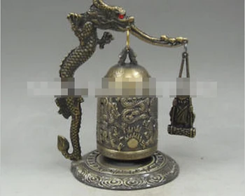 B0601 412 Китайская коллекция ручной работы изысканный счастливый медный колокольчик дракон Будда Резьба По Листу Пара оптом 2шт медная статуя