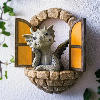Мультяшное украшение в виде животных Открывание окна, двери, Статуэтка милого Маленького дракона, Домашний сад, поделки из смолы