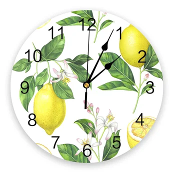 Летние обои с лимонным акварельным рисунком, большие настенные часы, декор для ресторана, кафе, круглые настенные часы, украшение дома