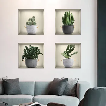 3D Растения Виниловые наклейки на стены для спальни Настенные наклейки для гостиной Настенные фрески Peel Ботаническое настенное искусство Настенное украшение домашнего декора