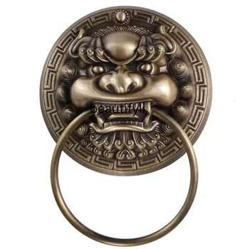 lt Дверная ручка с бронзовой головой Зверя, Дверное кольцо с головой Льва, Голова Тигра, Антикварная ручка, Деревянная дверь, Тяговое кольцо из чистой меди