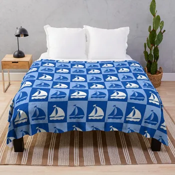 Синяя морская лодка с клетчатым рисунком кровать в стиле бохо аниме Постельное белье домашний декор Плед