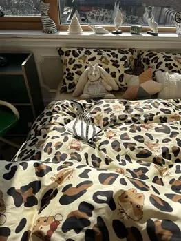 Модный крутой комплект постельного белья leopard rabbit 1.2 1.5 1.8, twin full queen трендовый хлопковый домашний текстиль, простыня, наволочка, пододеяльник