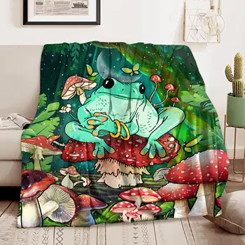 Одеяло с рисунком ботанических грибов и мультяшной лягушки, пушистые мягкие фланелевые пледы, легкие для покрывала, чехол для дивана-кровати, дорожный чехол