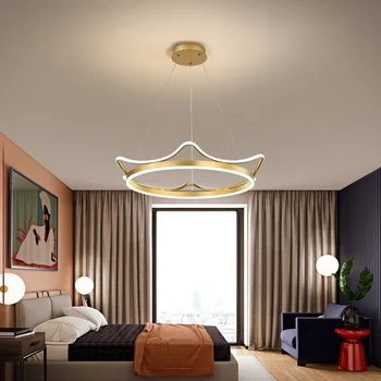 Люстры для спальни, Детская корона, светодиодный подвесной светильник, потолочные люстры, освещение гостиной, подвесной светильник с круглым кольцом