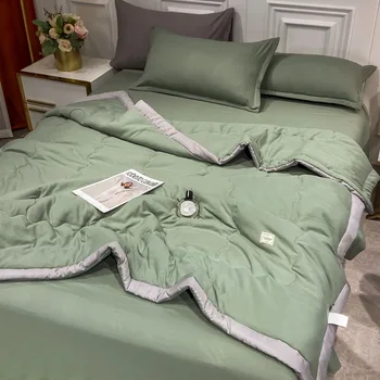 Летнее Стеганое одеяло с кондиционером, Выстиранное хлопчатобумажное одеяло, Стеганое Тонкое одеяло, Охлаждающее пуховое одеяло, Стеганое одеяло, Однотонная кровать
