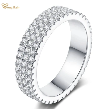 Wong Rain 100% Стерлинговое Серебро 925 пробы, Трехрядное Обручальное кольцо с высокоуглеродистым бриллиантом, Ювелирное кольцо для женщин Оптом