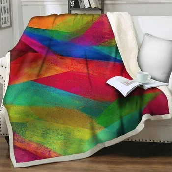 Красочное геометрическое стеганое одеяло с ворсом, мягкие теплые плюшевые покрывала для кроватей, диванов, постельных принадлежностей для дома, шерпа, офиса, путешествий, одеяла для пикника