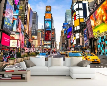 обои beibehang Современная архитектура Нью-Йорка, вид на улицу, Таймс-Сквер, ТВ-фон, Стена Ресторана, Декоративная Роспись