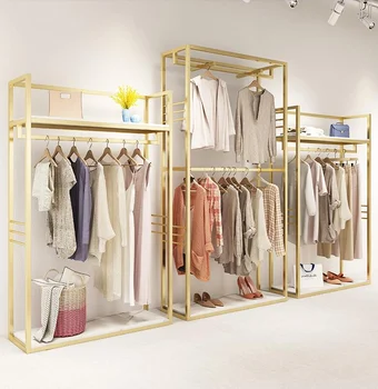 Стеллажи для выставки товаров в магазине одежды напольные женские витрины из нано золота, двухслойные высокие шкафы, подвесные стеллажи