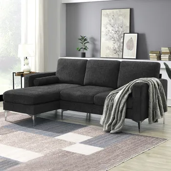 Раскладной секционный диван, современный секционный диван из синельной ткани, L-образный диван, 3-местный секционный диван с реверсивным шезлонгом