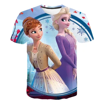 лето 2023 года, новейшая футболка с изображением Анны Эльзы с 3D-принтом для девочек с короткими рукавами, летняя одежда, детская футболка Frozen, одежда