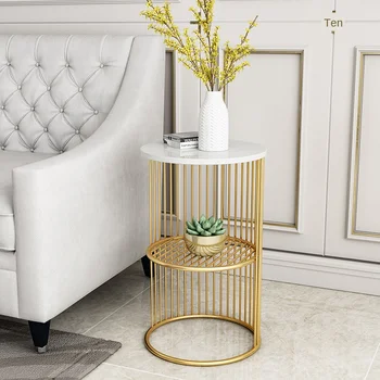 Журнальный столик в скандинавском стиле, простой журнальный столик из золотистого железа с мрамором для гостиной, минималистичная кровать, полка