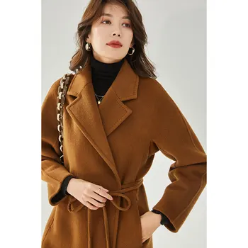 Зимнее длинное пальто Женское хлопчатобумажное шерстяное пальто черного цвета с прямой трубкой, приталенное кашемировое пальто 2021 года, новое карамельное повседневное элегантное теплое пальто