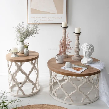 Креативные журнальные столики для отдыха, Круглый деревянный стол в современной гостиной, прикроватный столик в стиле ретро, Мебель для дома