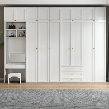 Роскошный гардероб в скандинавском стиле, современные простые и экономичные деревянные шкафчики для спальни, настраиваемая комбинация шкафов с четырьмя или шестью дверцами