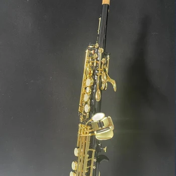 Высококачественное сопрано 547 Си-бемоль прямая труба из лакированной золотой латуни черный саксофон сопрано джазовый инструмент с футляром