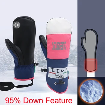 Пуховые перчатки для сноуборда, лыжные перчатки, водонепроницаемые зимние теплые варежки для снега, мужские и женские Лыжи, снегоход, Светоотражающий сенсорный телефон