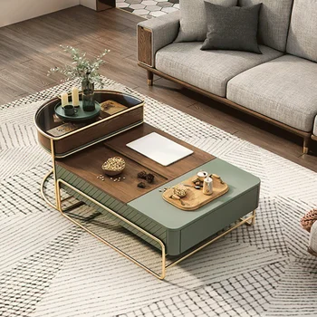 Современный журнальный столик Nesting с выдвижным ящиком, приставной столик из закаленного стекла, 39,37 дюйма, зеленый