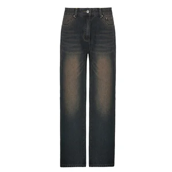 2023 Y2K Kawaii 90-е, женские мешковатые джинсы в готическом стиле с прямыми штанинами, винтажные джинсовые брюки свободного кроя со средней талией, выстиранные джинсовые брюки