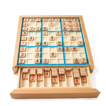 Деревянная настольная игра судоку с выдвижным ящиком, с книгой из 100 головоломок судоку - Математические головоломки Настольные игрушки для детей Дети