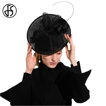 FS Роскошные Черные верхние шляпы для женщин для официальных мероприятий, Красная кепка-дерби, Элегантная Женская церковная коктейльная вечеринка, обруч для волос 2023 Fascinator