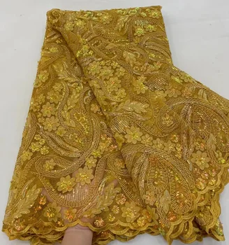 Высококачественная модная африканская тюлевая кружевная ткань с вышивкой в виде 3D цветов с блестками для пошива свадебных платьев VRF5534