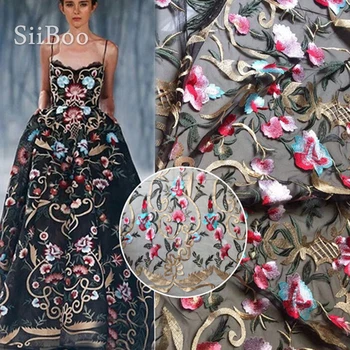 Роскошная сетчатая кружевная ткань с цветочной вышивкой для подиума, одежда для свадебного платья, черная абрикосовая сетчатая кружевная ткань stoffen SP5562