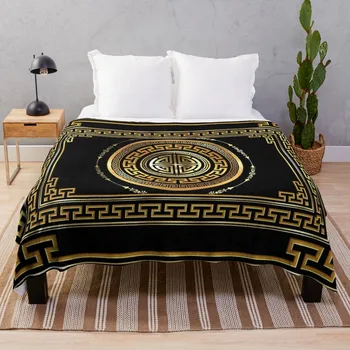 Греческий ключ Меандр Черное Золото, Большое покрывало, Роскошное брендовое одеяло, Стеганое одеяло