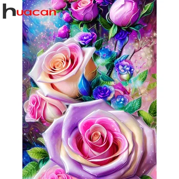 Huacan Алмазная живопись Цветочная Мозаика Роза Набор для вышивания своими Руками Картина из стразов Декор стен Ручной работы