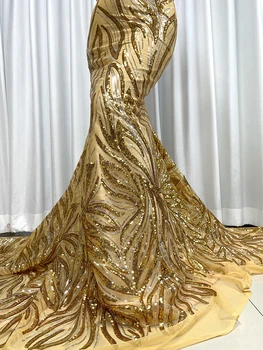 Высококачественный Африканский тюль Кружевная ткань с блестками Золотая Французская Сетчатая Кружевная ткань Нигерийский Тюль Кружевной материал для пошива женских вечеринок