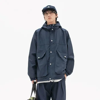 Весна 2022, мужская Японская уличная мода, Винтажная Свободная повседневная куртка-карго с капюшоном, пальто, Уличное пальто Man Cityboy